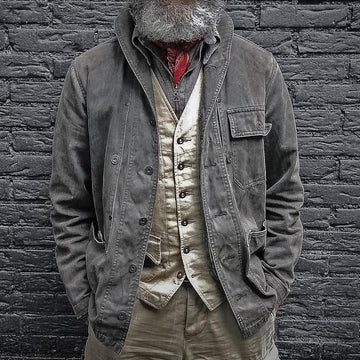 Men's Vintage Solid Color Multi-Pocket Printed Jacket